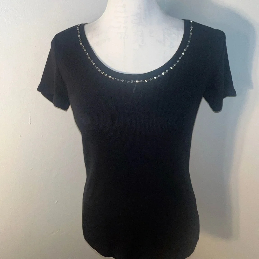 Style and Company M short sleeve crewneck with jeweled embellishment 100% cotton